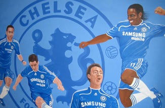 Chelsea FC themed mural painted in a child's bedroom