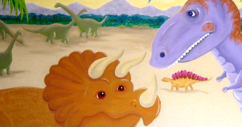 Mural of friendly looking Dinosaurs